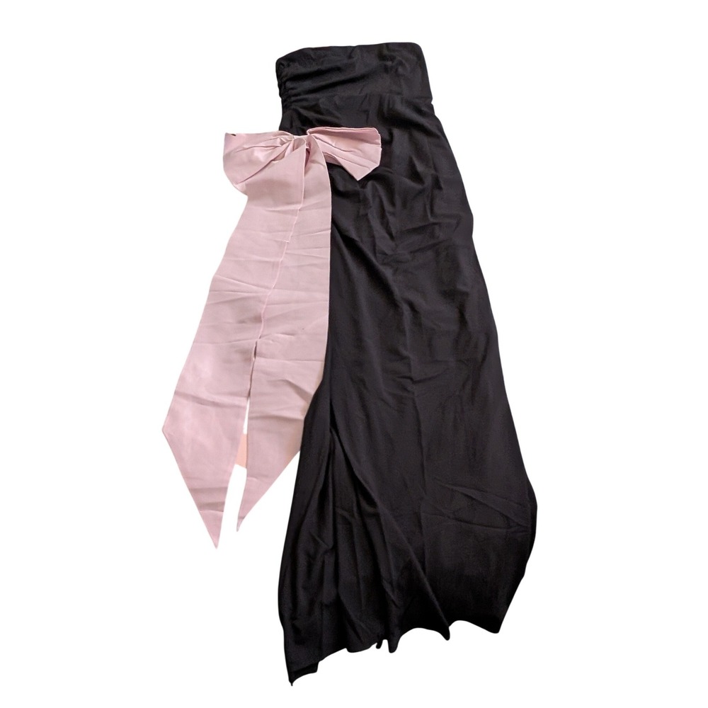 Oh Polly Angelique Strapless Bow Detail Maxi Dress Black Pink US 8 NEW Formal - Picture 5 of 10
